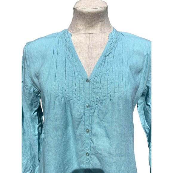 Eileen Fisher Irish Linen Shirt Tunic Turquoise Blue - Picture 2 of 11